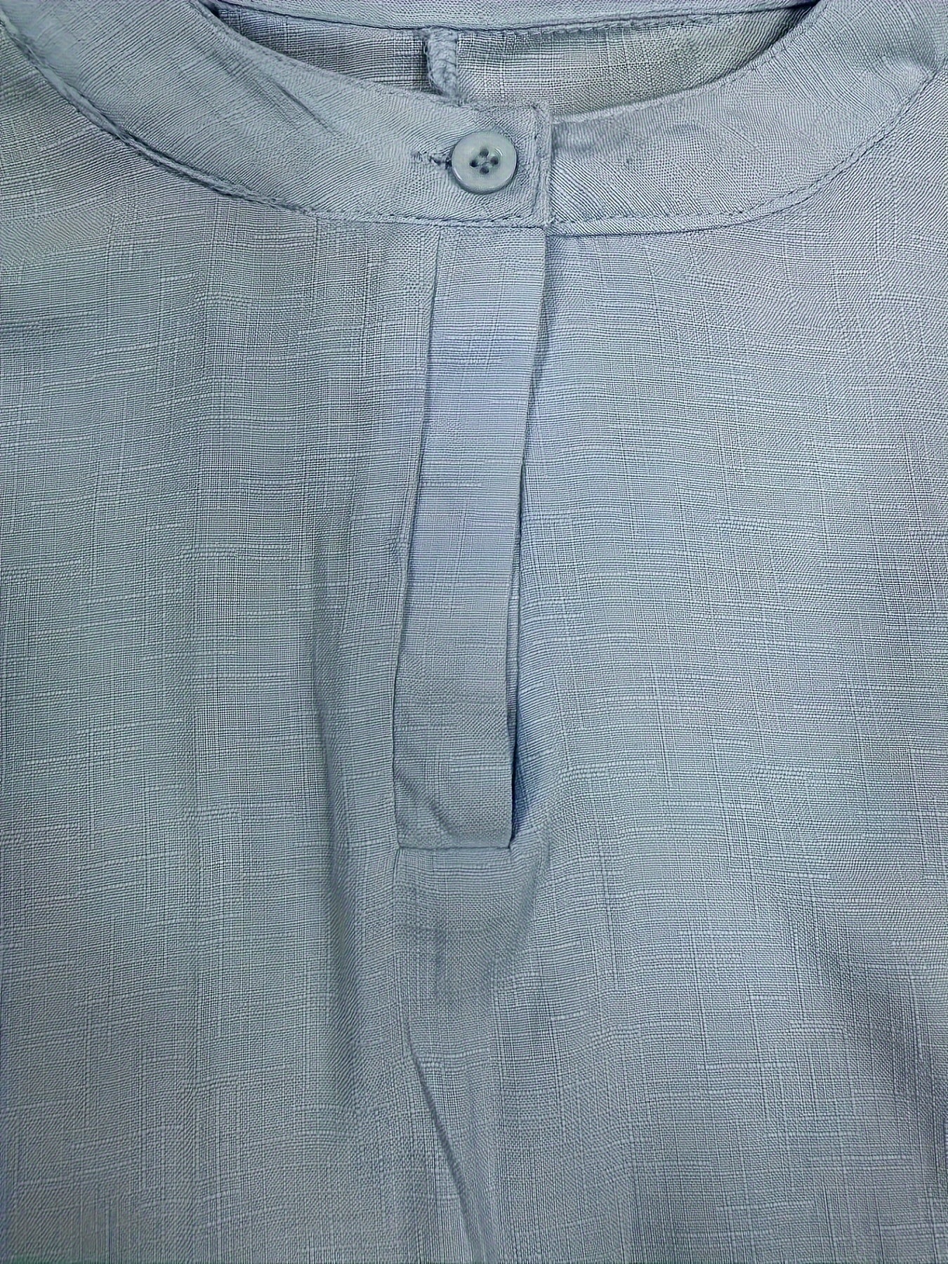 Solid Button Up Mock Neck Blouse Loose Fit Top