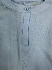 Solid Button Up Mock Neck Blouse Loose Fit Top