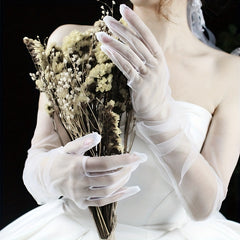 55 Sheer Mesh Gloves Bridal Wedding Long Gloves For Formal Event Party