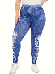 Floral Print High Rise Leggings Women's Plus Casual Skinny Pants