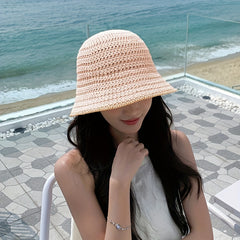 Crochet Sun Hat Casual Breathable Bucket Hat Solid Cloche Hats