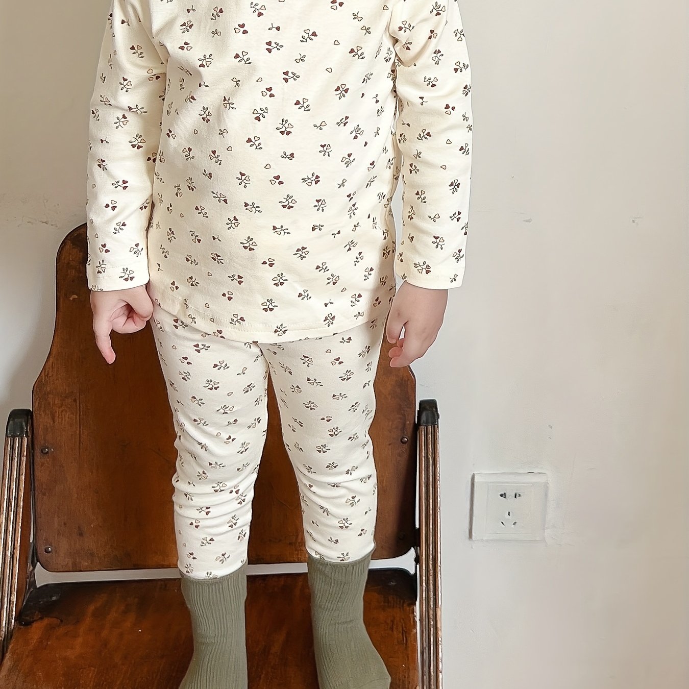 Girl's Pear Print Pajama Set 2pcs Long Sleeve Top & Pants