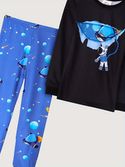 Kid's 2pcs Pajamas Astronaut Space Print Loungewear PJ Set