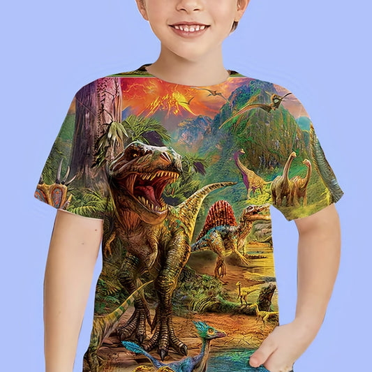 Dinosaur Print T Shirt for Kids Stylish & Comfortably Slightly Stretched