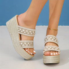 Boho Style Platform Wedge Sandals, Open Toe Slip On Shoes