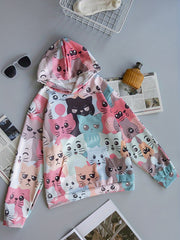 Girls' Colorful Cats Long Sleeve Hooded Sweatshirt Pullovers