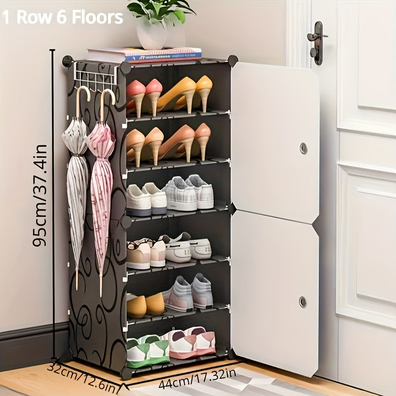 1pc Shoes Rack w/ Dustproof Door & Standing Design Household Storage Organizer