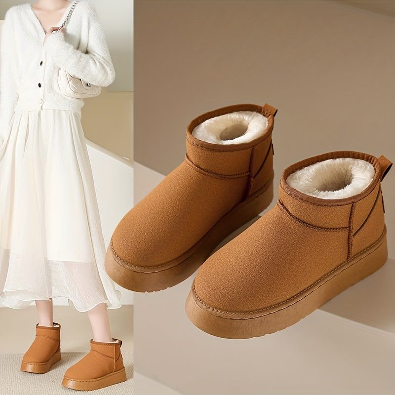 Women's Plush Lined Ankle Boots Platform Slip On Snow Boots