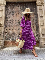 Boho Puff Sleeve Maxi Loose Dress Women's Clothing