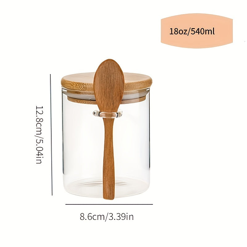 3 Pack 18oz Round Glass Jar High Borosilicate Glass Sealed Jar With Spoon