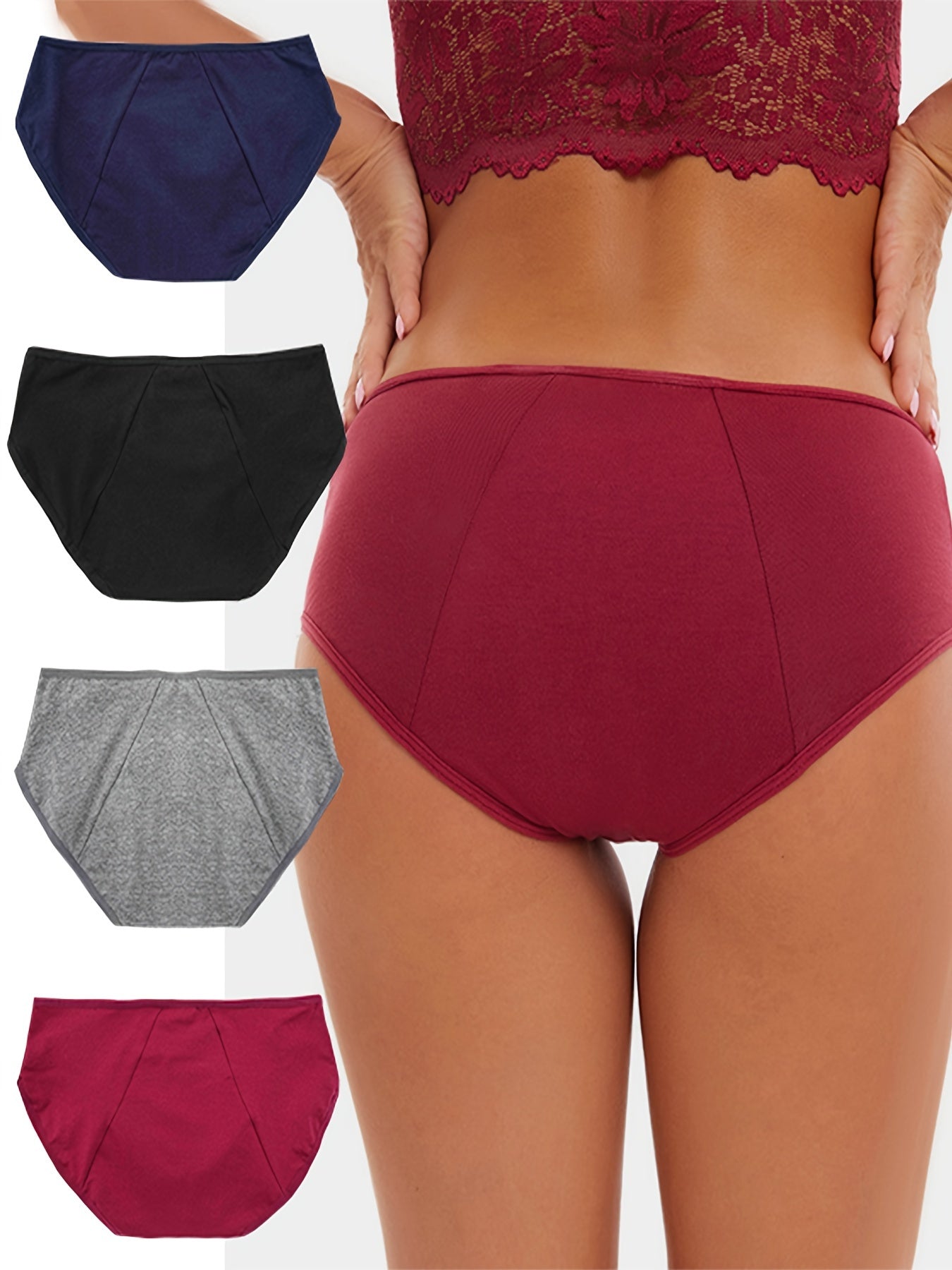4pcs Heart Print Period Panties Anti Leak Women's Lingerie