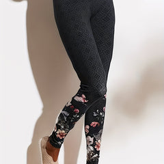 Quatrefoil & Floral Print Skinny Yoga Leggings
