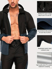 Men's Sauna Sweat Jacket Block Hooded Workout Clothing for Gym