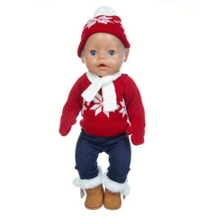 Christmas Sweater Set for 17" Dolls with Hats, Scarves & Gloves