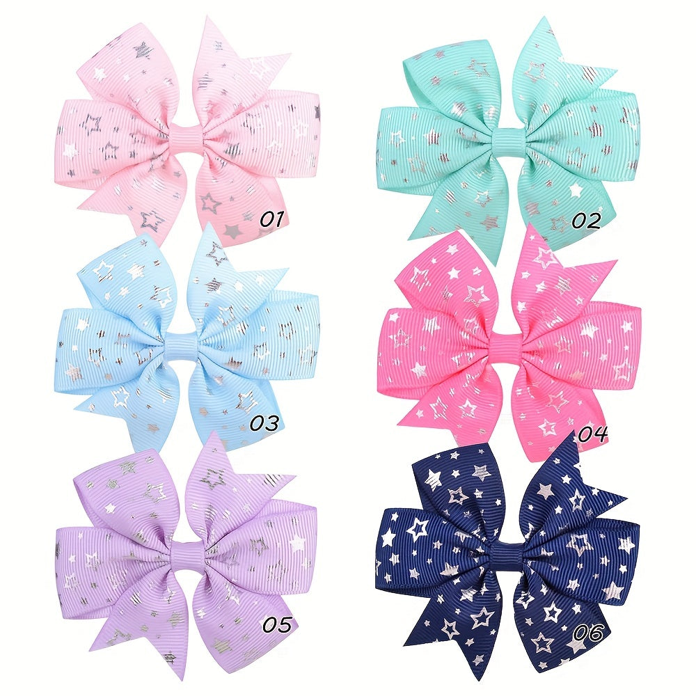 6pcs Candy Ribbed Bow Hair Clip Set for Kids