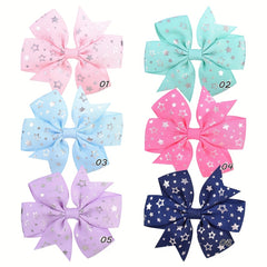 6pcs Candy Ribbed Bow Hair Clip Set for Kids