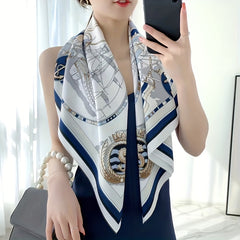 Sailboat Print Square Scarf Silk Bandana Head Wrap
