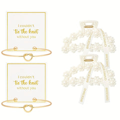 4pcs Bridesmaid Proposal Hair Claw Clips & Knot Bracelet Set