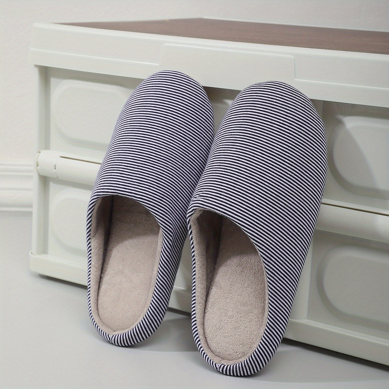 Cozy Striped House Slippers for Men Winter Shoes