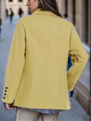 Solid Patched Pockets Lapel Blazer Coat Long Sleeve Loose Blazer Outerwear