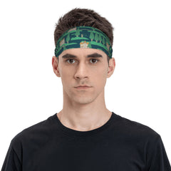 Vintage Style Dark Green Headband with Orange Castle Design