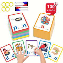 100 Double Sided CVC Word Flashcards Short Vowel Spelling Educational Toy