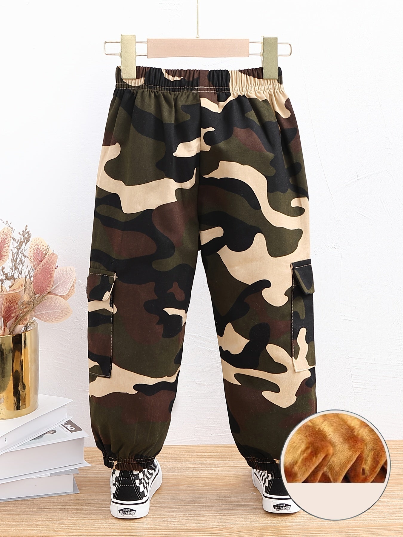 Boys Camo Cargo Pant Plush Warm Winter Trousers Kids Clothes