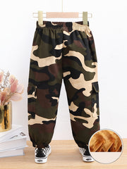 Boys Camo Cargo Pant Plush Warm Winter Trousers Kids Clothes