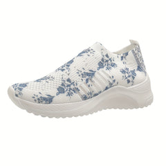 Floral Printed Flatform Sneakers Slip On Sock Knit Shoes