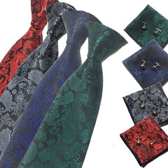 3pcs set Necktie For Men Red Tie British Style Paisley Pocket Square