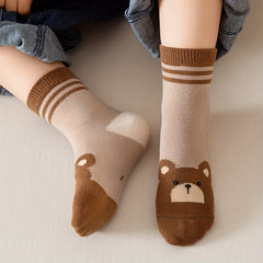 5pairs Kids Cartoon Bear Pattern Socks Soft Comfy Socks for Autumn Winter
