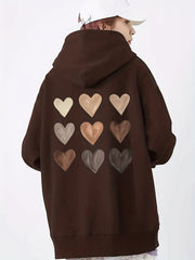 Hearts Print Hoodie Long Sleeve Casual Sweatshirt Women's Clothing
