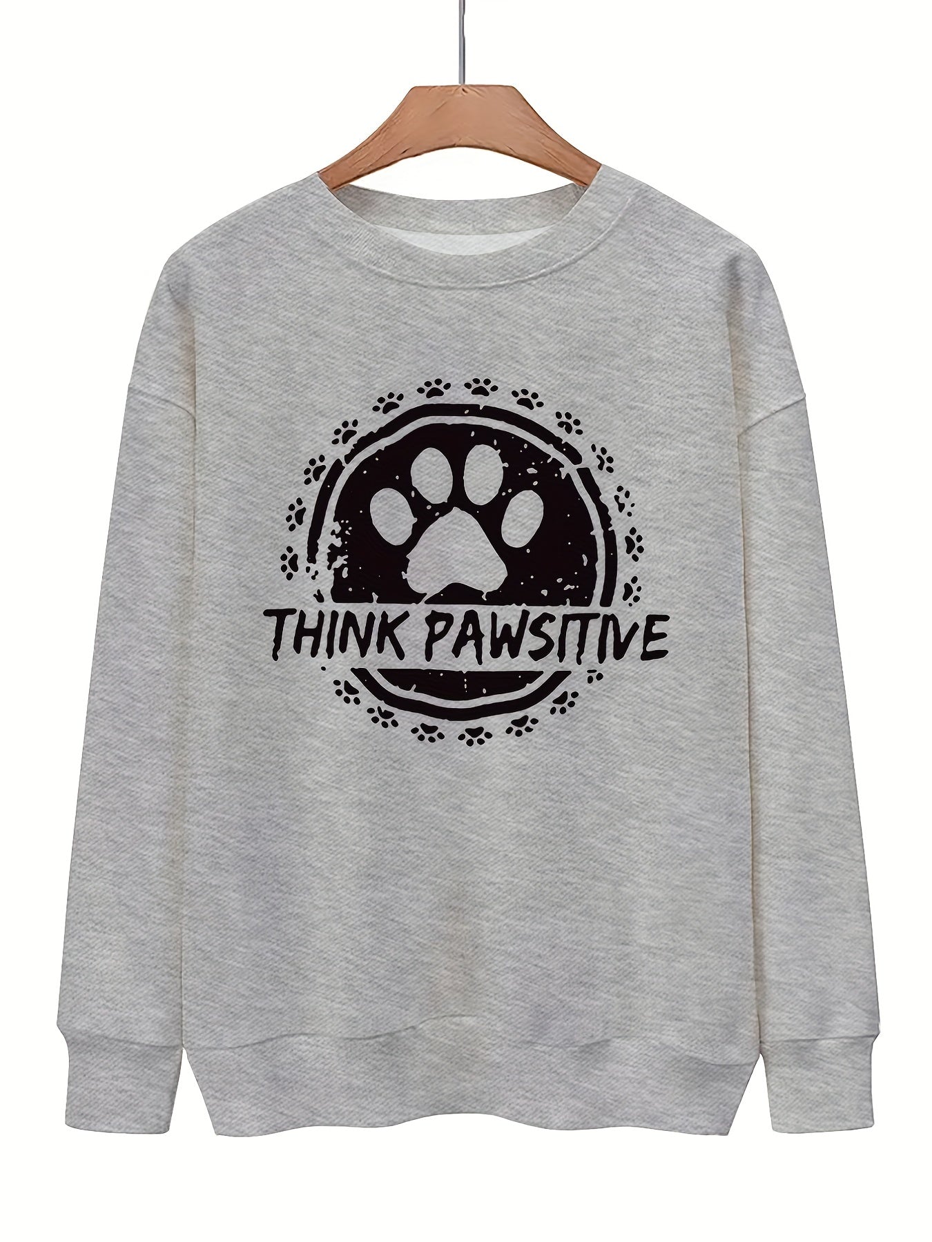Dog Paw Print Pullover Sweatshirt Casual Loose Drop Shoulder Sweatshirt
