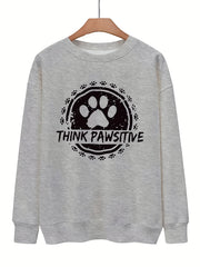 Dog Paw Print Pullover Sweatshirt Casual Loose Drop Shoulder Sweatshirt