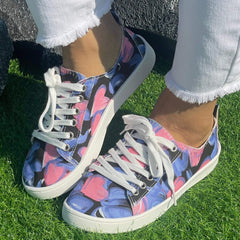 Pink Love Heart Pattern Flat Shoes Women's Shallow Mouth Casual Shoes