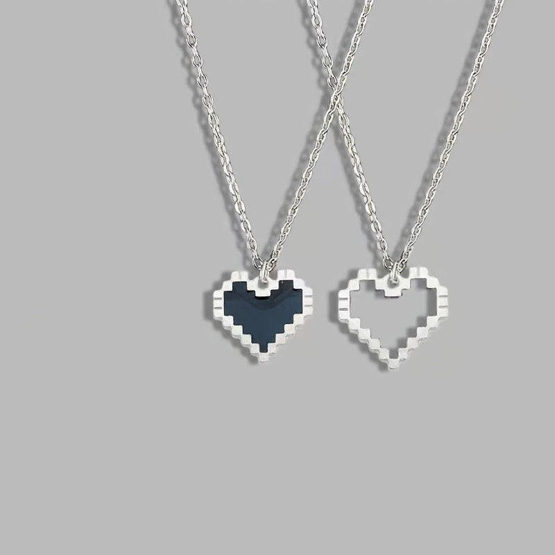 Creative Mosaic Heart Hollow Pixel Heart Pendant Necklace