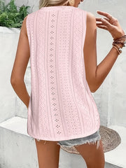 Embroidered Button Up V Neck Tank Top