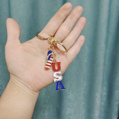 American Flag Alloy Inlaid Diamond Keychain Independence Gift