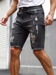 Slim Fit Ripped Denim Shorts Casual Street Style Distressed Denim Shorts