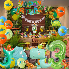 Dinosaur Birthday Decorations Set - Banners, Foil Balloons, Latex Balloons