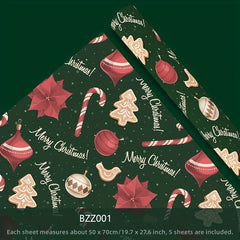 5pcs Christmas Gift Wrapping Paper, Santa Reindeer Snowman Pattern