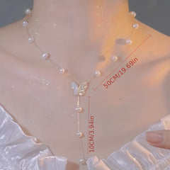 Faux Pearl Tassel Butterfly Necklace Women's Collar Chain
