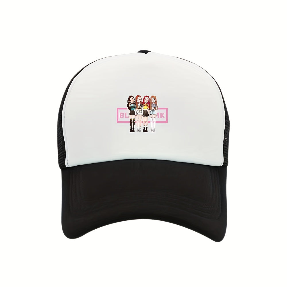 Cartoon Girl Printed Trucker Hat & Mesh Sun Hat