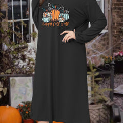 Pumpkin Graphic Long Sleeve Lounge Dress