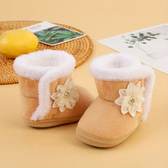 Soft Warm Fleece Flower Boots for Baby Girls