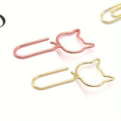 50pcs Cat Shaped Paper Clips Office Stationery Metal Clips Golden Memo Clips
