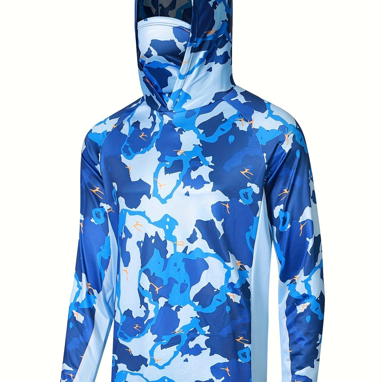 Men's Camo Long Sleeve Hoodie With Mask Sun Protection Fishing Shirt