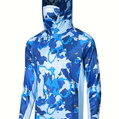 Men's Camo Long Sleeve Hoodie With Mask Sun Protection Fishing Shirt