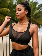 Sports Bra Contrast Mesh Crisscross Back Shockproof Gym B