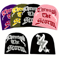 Y2K Beanie Cap Knitted Gothic Lightning Skull Hat Hip Hop Warm Ski Hat
